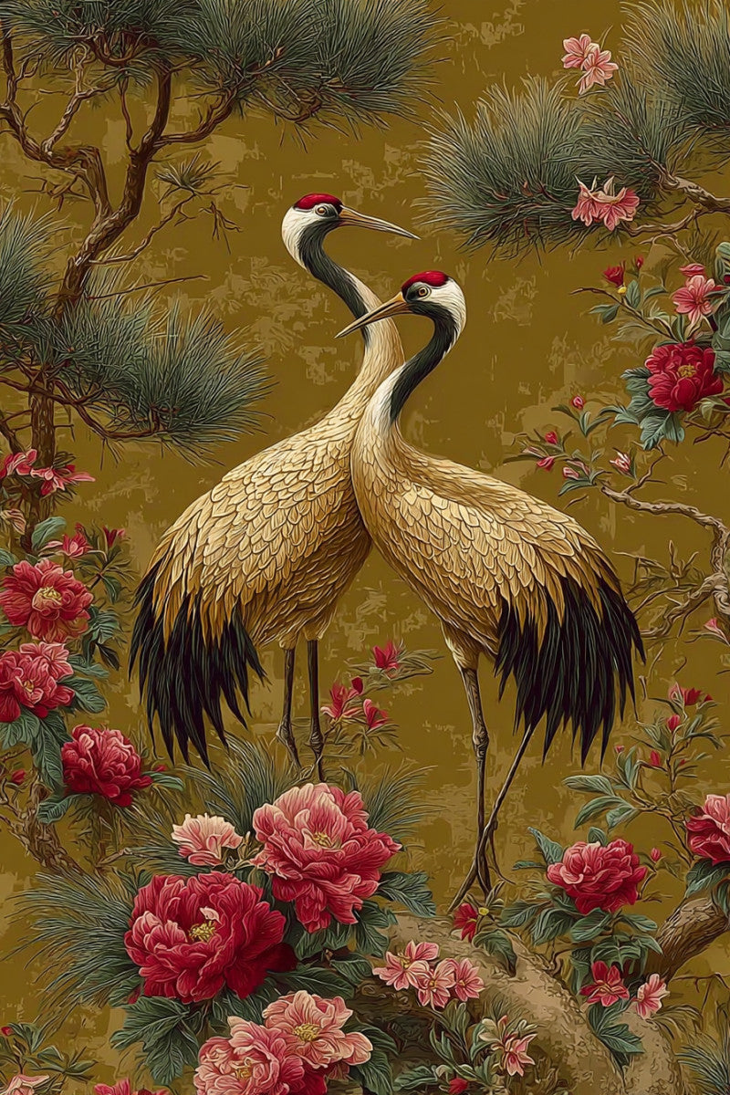 Glasschilderij Kraanvogels 110x160cm