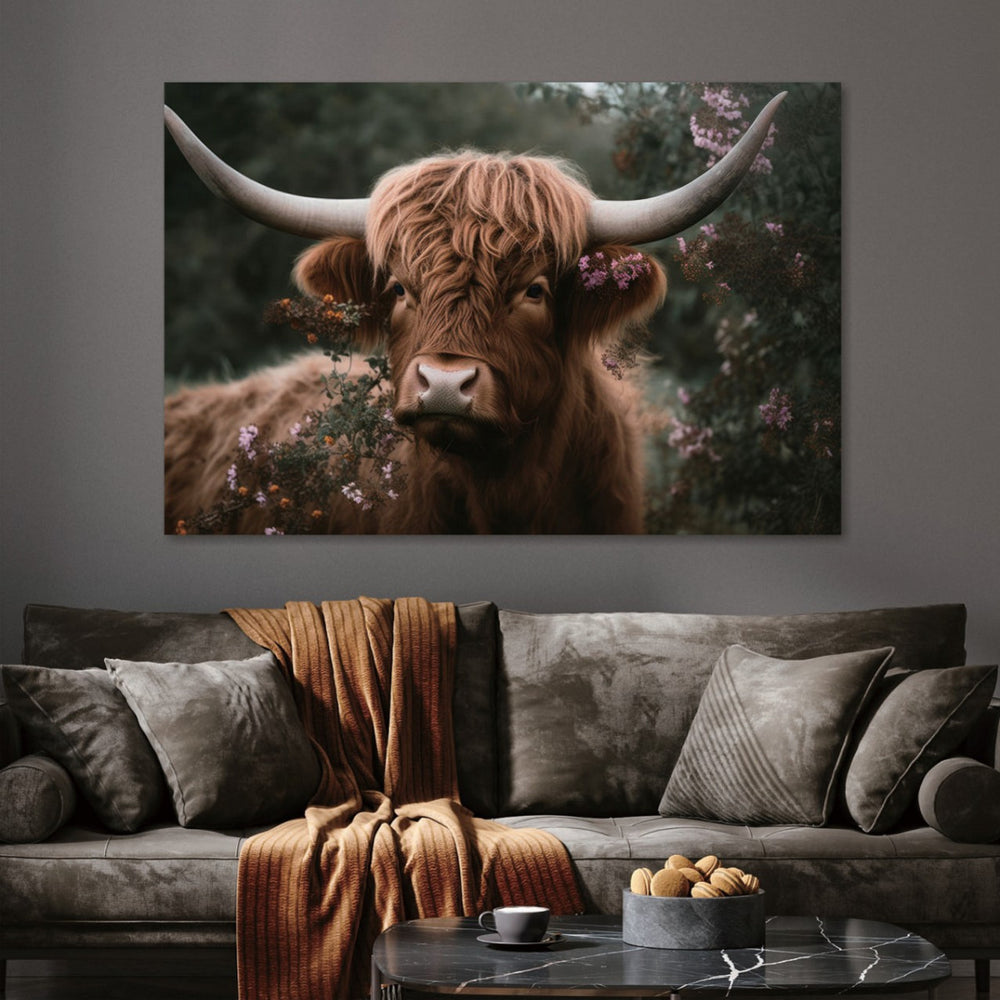 Glasschilderij Bruine Schotse hooglander 120x80cm