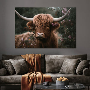 Glasschilderij Bruine Schotse hooglander 120x80cm