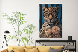 Glasschilderij  Panter met bril 80x120 cm