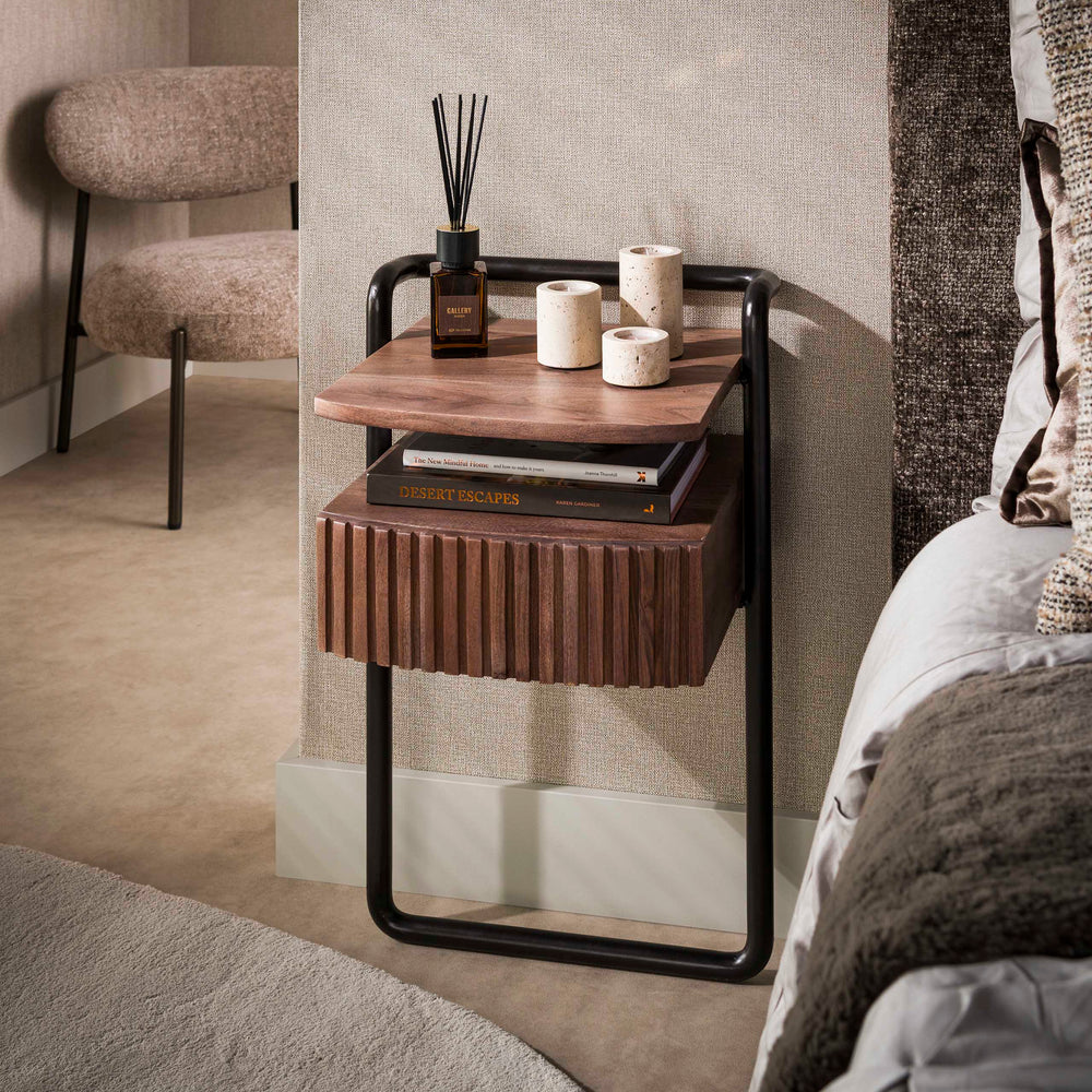 Nachtkastje Linea 1 lade / Massief acacia bruin