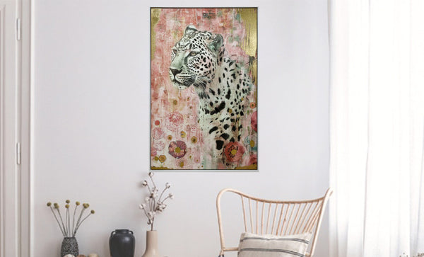 Canvas schilderij Handgeschilderd met lijst  'Panter' 80x120 cm