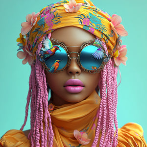 Glasschilderij  Vrouw met roze haren V2 80x80 cm