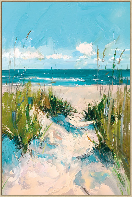 Canvas schilderij Handgeschilderd met lijst  'Strand' 80x120 cm