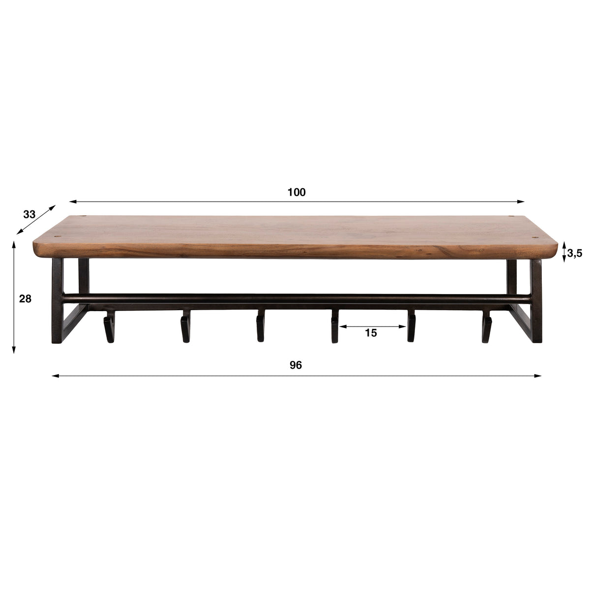 Kapstok Edge Curve 6 haken / Massief acacia bruin van Idéco Design, foto 5