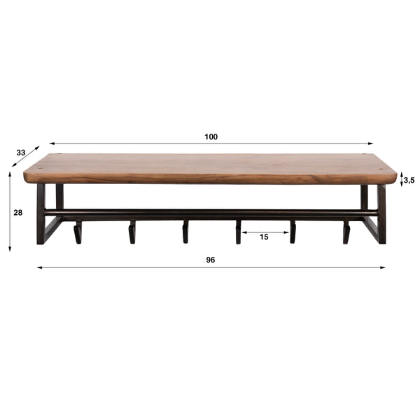 Kapstok Edge Curve 6 haken / Massief acacia bruin