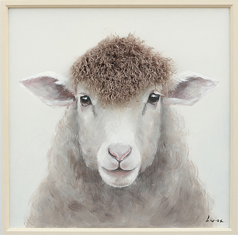 Aaibaar canvas schilderij met lijst & imitatie bont Schapenkop 60x60 cm