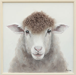 Aaibaar canvas schilderij met lijst & imitatie bont Schapenkop 60x60 cm