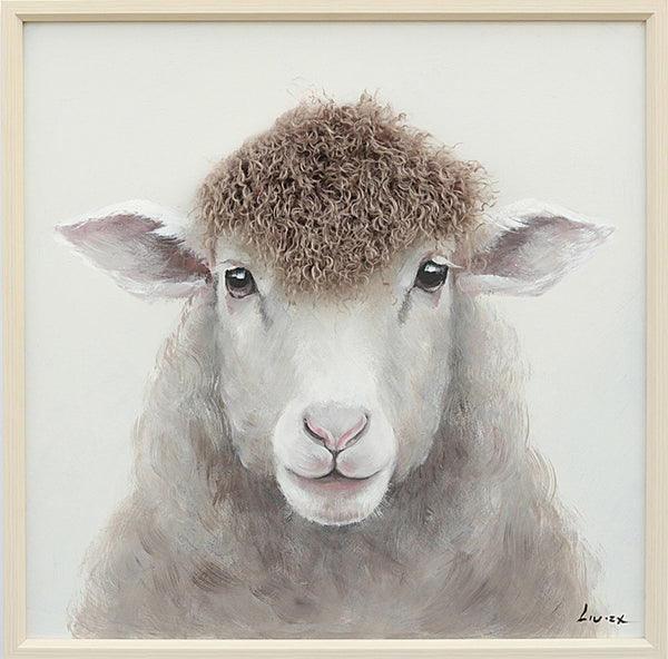 Aaibaar canvas schilderij met lijst & imitatie bont Schapenkop 60x60 cm