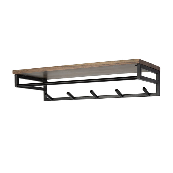 Kapstok Custom roede en hoedenplank 5 haken / Massief acacia bruin