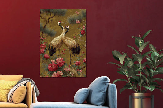 Glasschilderij Kraanvogels 110x160cm van Ter Halle, foto 2