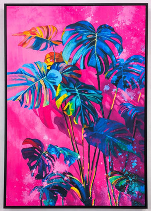 Canvas schilderij Handgeschilderd met lijst  'Blue plant'80x120 cm