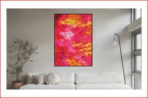 Canvas schilderij Handgeschilderd met lijst  'Pink Power' 80x120 cm