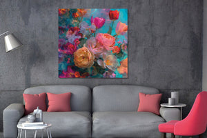 Glasschilderij geschilderde bloemen 80x80cm