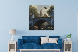 Glasschilderij  Blauwe brug met tijgers 2 80x80 cm