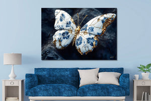 Glasschilderij Vlinder blauw/wit 160x110 cm