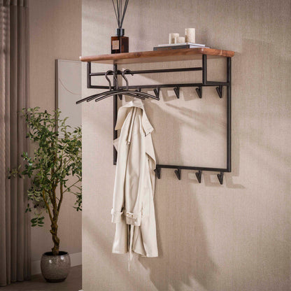 Kapstok Edge Curve hoog 12 haken / Massief acacia bruin van Idéco Design