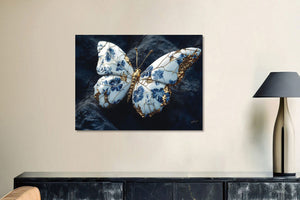 Glasschilderij  Blauw witte vlinder  60x80 cm