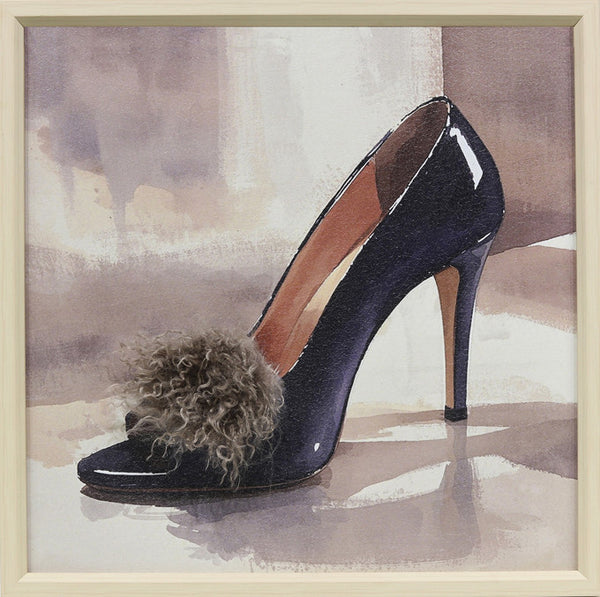 Aaibaar canvas schilderij met lijst & imitatie bont Zwarte hak 40x40 cm