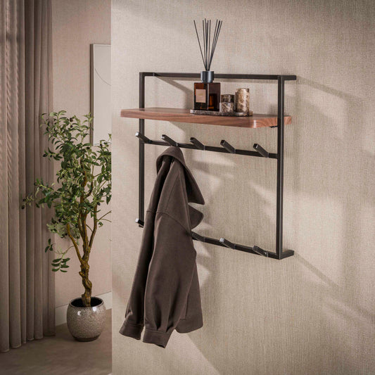 Kapstok Air Solid hoog 2x6 haken / Massief acacia bruin