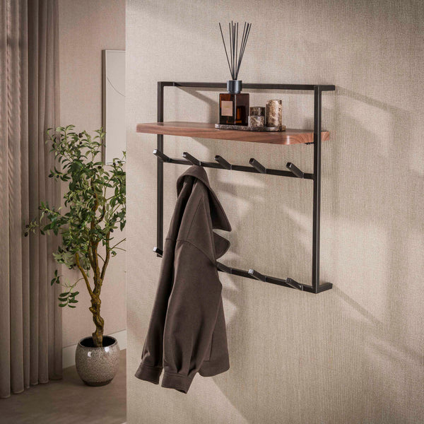 Kapstok Air Solid hoog 2x6 haken / Massief acacia bruin