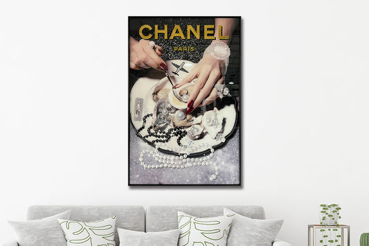 Glasschilderij met kristallen en lijst  Parels 80x120 cm (Magazijn sale)