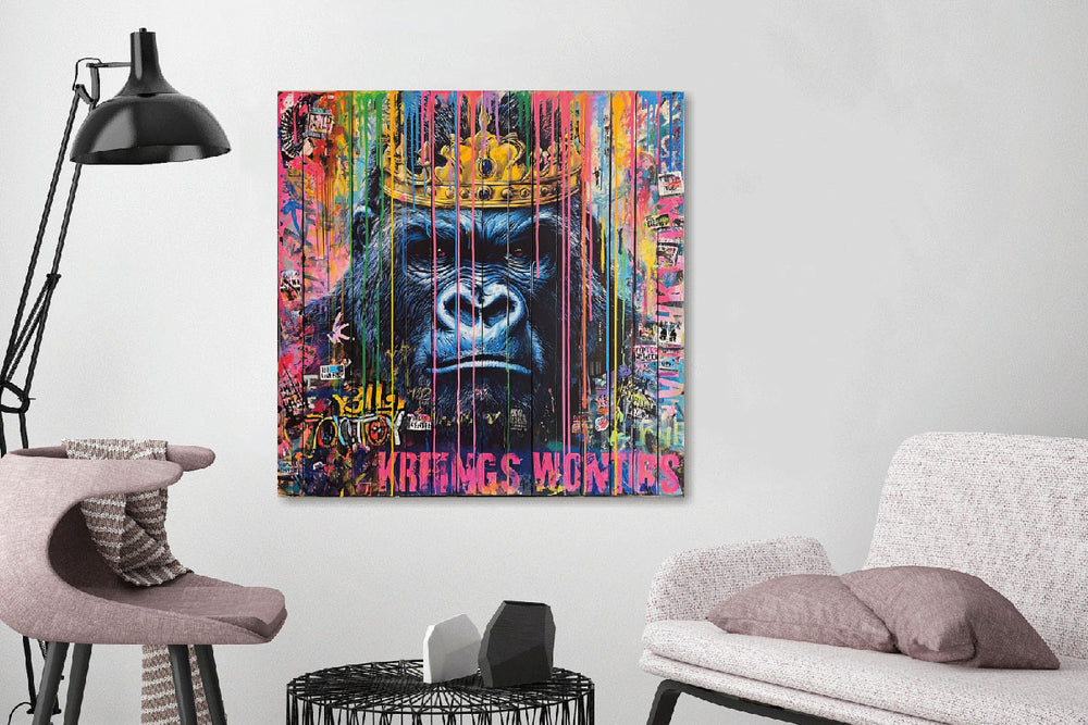 Glasschilderij  Kleurrijke gorilla 80x80cm