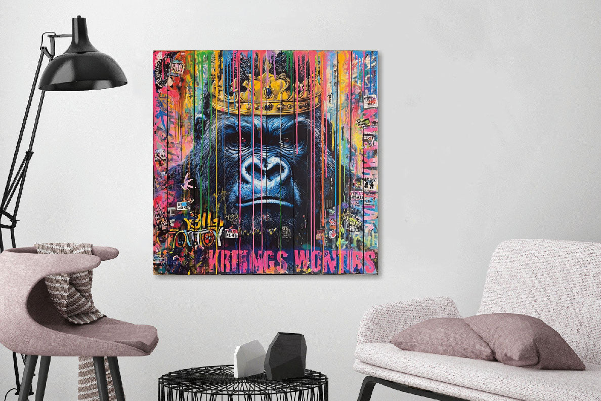 Glasschilderij  Kleurrijke gorilla 80x80cm