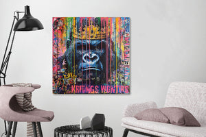 Glasschilderij  Kleurrijke gorilla 80x80cm