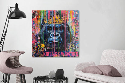 Glasschilderij  Kleurrijke gorilla 80x80cm
