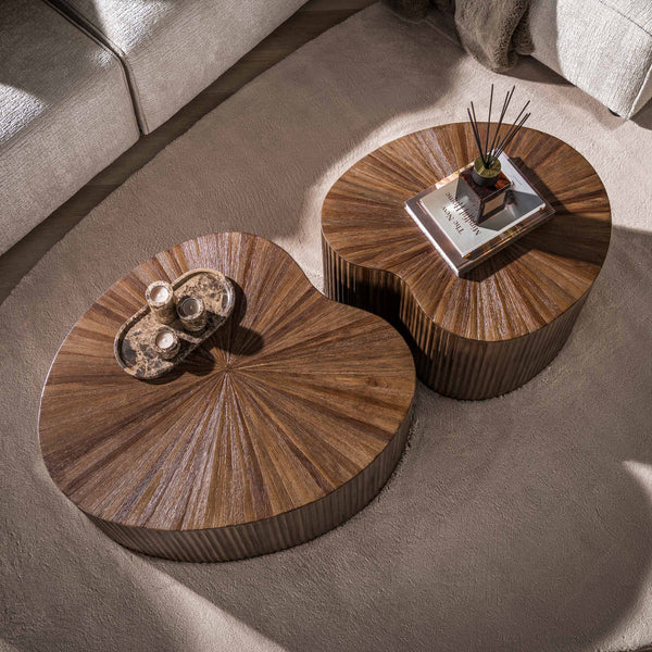 Salontafel Maya Teak niervormig set van 2 / Massief teak espresso