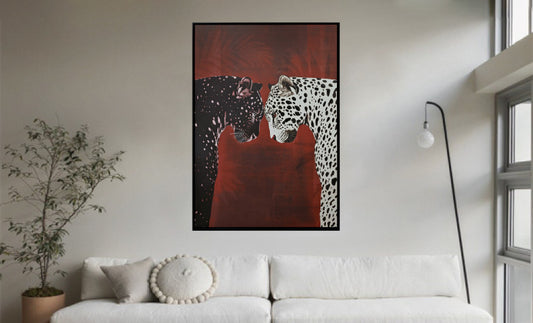 Canvas schilderij Handgeschilderd met lijst   'Panters' 80x120 cm (Magazijn sale)