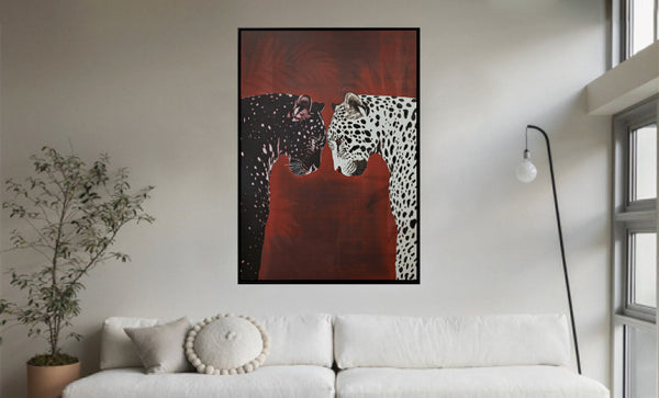 Canvas schilderij Handgeschilderd met lijst   'Panters' 80x120 cm