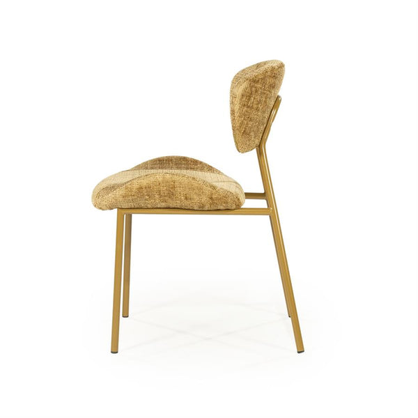 Eetkamerstoel Dare By-Boo zonder armleuning - Stof drift mosterd + mosterd kleur poten