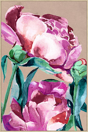 Canvas schilderij Handgeschilderd met lijst  'Roze bloemen'' 80x120 cm