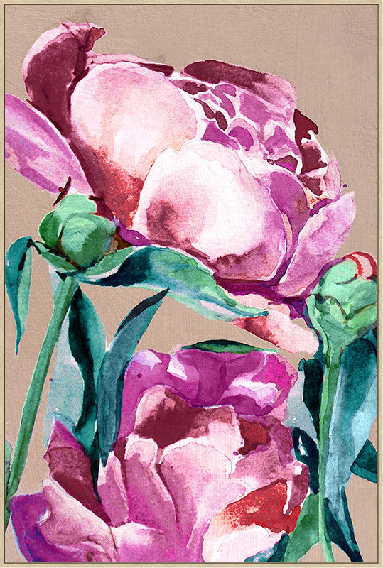Canvas schilderij Handgeschilderd met lijst  'Roze bloemen'' 80x120 cm