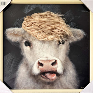 Aaibaar canvas schilderij met lijst & imitatie bont Koe 60x60 cm