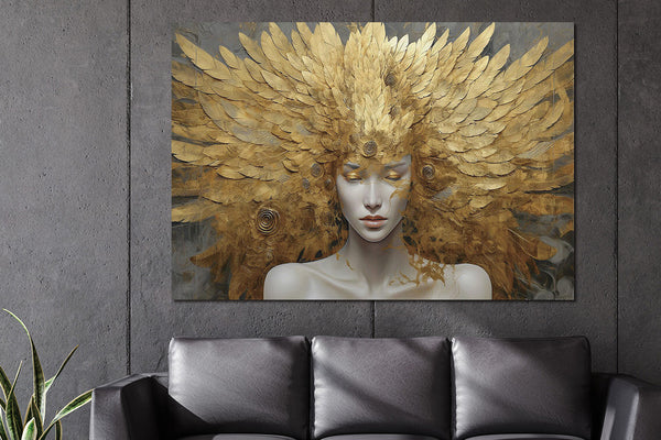 Glasschilderij  Vrouw met gouden tooi 160x110 cm