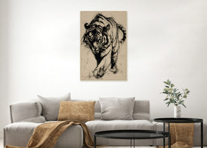 Canvas schilderij Handgeschilderd met lijst  'Tijger' 80x120 cm