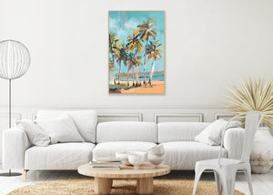 Canvas schilderij Handgeschilderd met lijst  'Palmbomen' 80x120 cm
