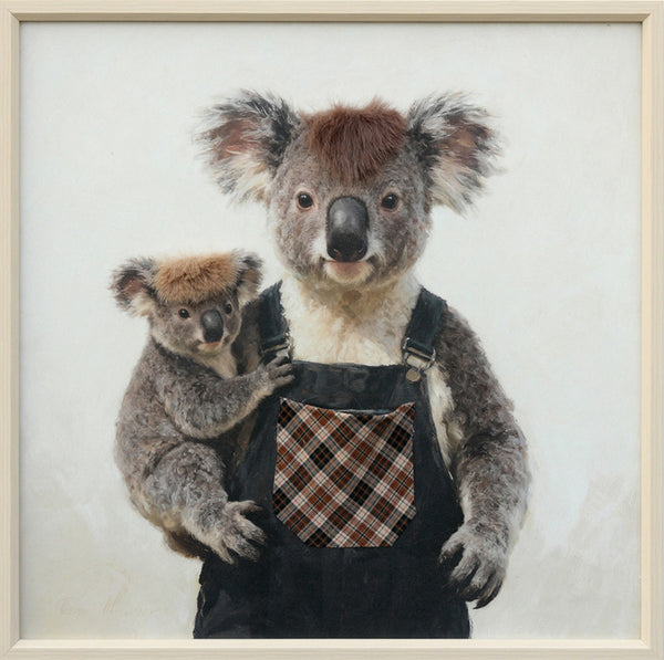 Aaibaar canvas schilderij met lijst & imitatie bont Koala's 60x60 cm