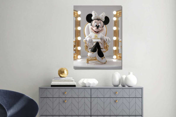 Glasschilderij met goudfolie Muis in make-up stoel 60x80 cm