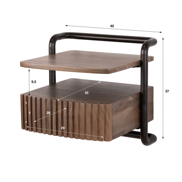 Nachtkastje Linea zwevend 1 lade / Massief acacia bruin