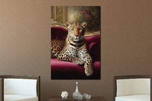 Glasschilderij Panter op chique bank 80x120 cm