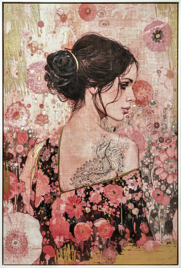 Canvas schilderij Handgeschilderd met lijst  'Lady from the back' 80x120 cm (Magazijn sale)