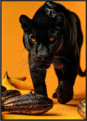 Canvas schilderij met lijst en glitters Zwarte panter V2 53x73 cm