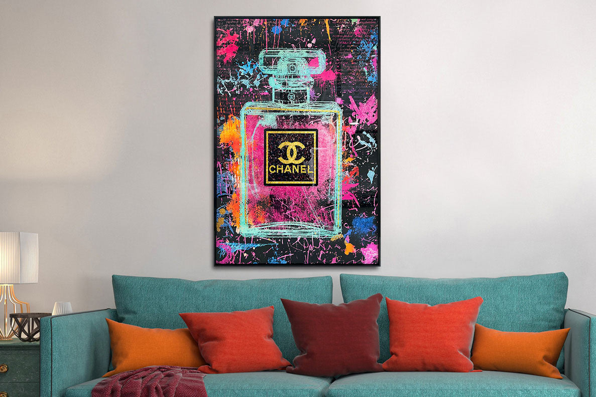 Glasschilderij met kristallen en lijst  Gekleurde parfum 80x120cm (Magazijn sale)