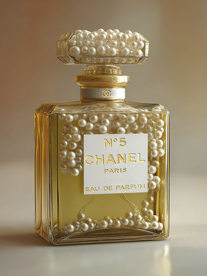 Glasschilderij met goudfolie  Parfum goud met parels 60x80 cm
