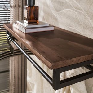 Kapstok Custom roede en hoedenplank 5 haken / Massief acacia bruin