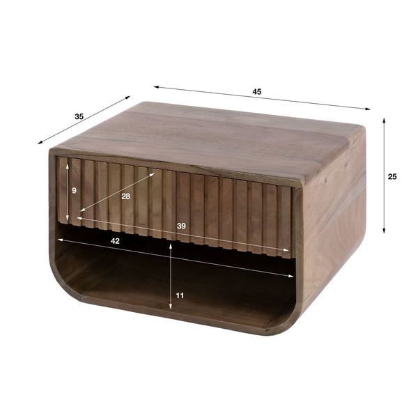 Nachtkastje Carve rounded zwevend 1 lade / Massief acacia bruin